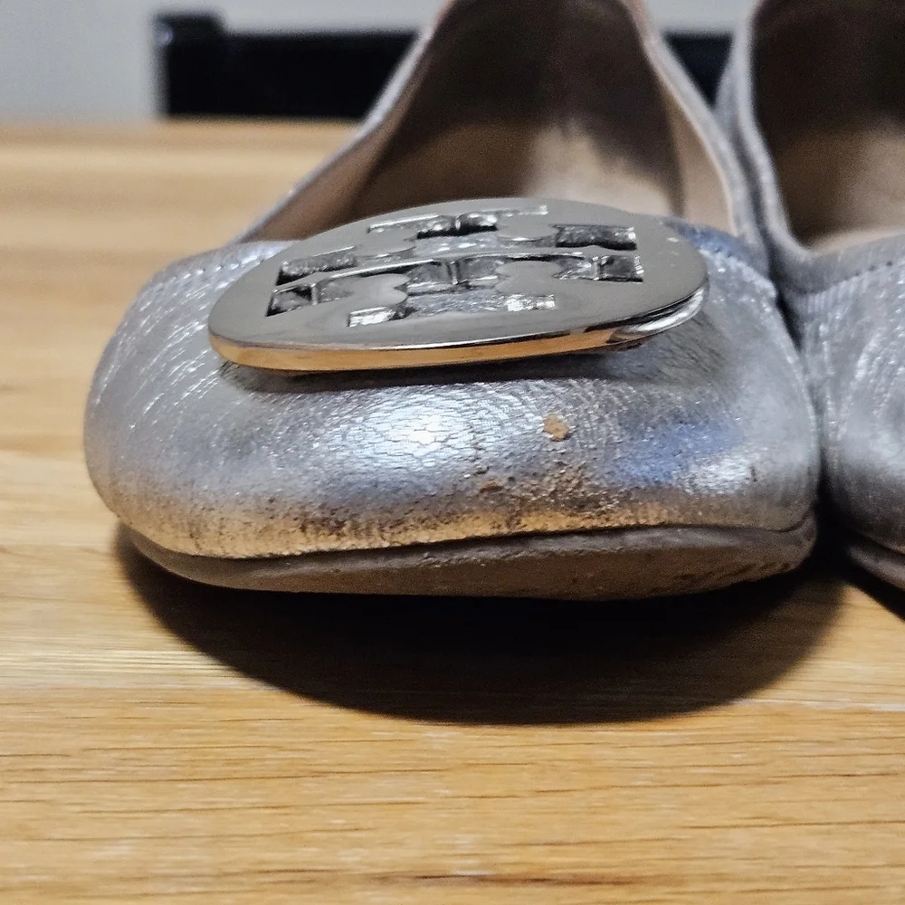 Tory Burch Reva Paladium/Nickel Commuter Ballet Flats Comfy Trendy Size 8.5